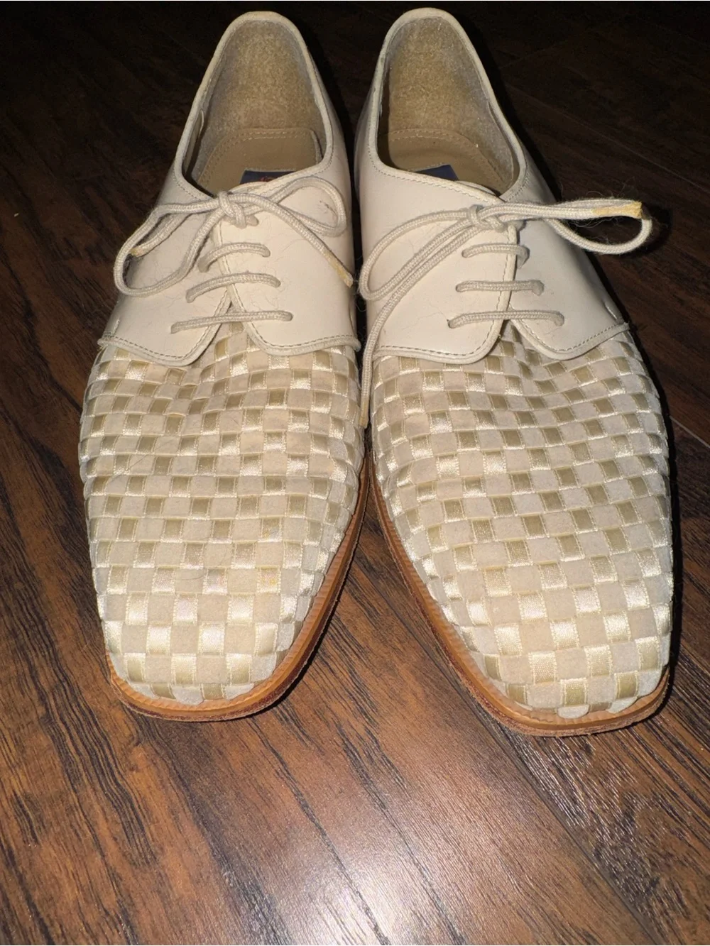 Giorgio Brutini Cream Woven Satin Lace-Up Oxfords